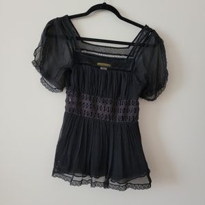 Katherine Malandrino Short Sleeves Lace Top